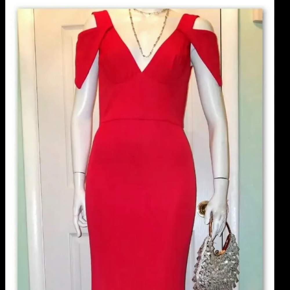 ABS coral midi cocktail dress